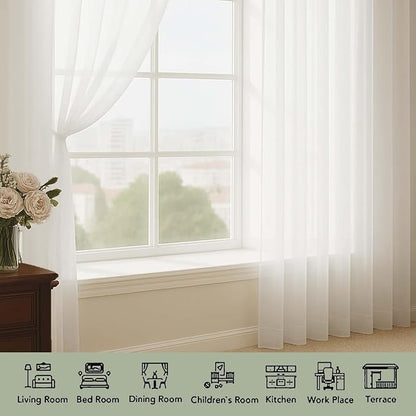 Sheer Curtains 84 Inches Long 2 Panels Set, Ivory Sheer Curtain - Image 4