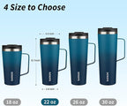 BJPKPK Insulated Tumbler with Handle, 22oz Insulated Tumblers with Lid and Straw, Stainless Steel Metal Water Bottles, Coffee Travel Mugs, Cups, Sea