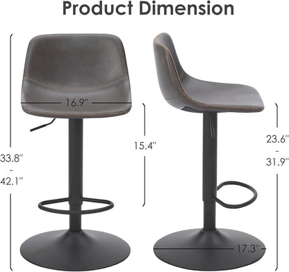 Adjustable Bar Stools Set of 2, Mid Century Modern Swivel Bar Stools, - Image 2