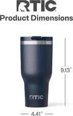 RTIC 40oz Essential Tumbler with Lid, Insulated, Stainless Steel, Metal, Double Wall Vacuum-Insulation, Ceramic Lined, Travel Cup for Iced Coffee, Tea, Hot and Cold Drink, Navy