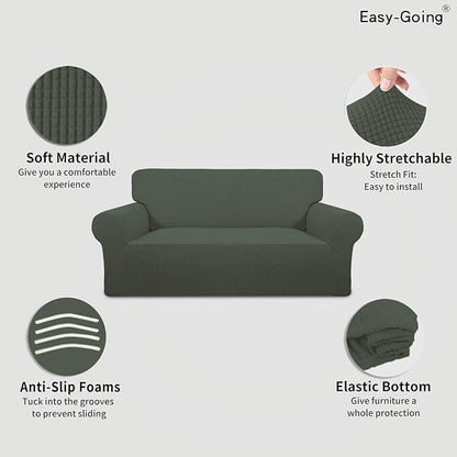 Easy-Going Stretch Oversized Loveseat Couch Covers Washable Olive Green | - Image 3