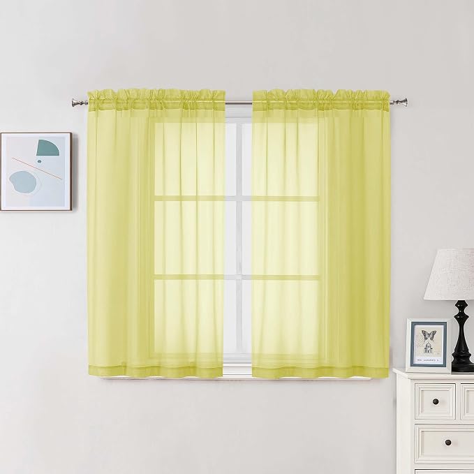 Chyhomenyc Lemon Sheer Curtains 45 Inch Long 2 Panels, Light Filtering Short by Chyhomenyc
