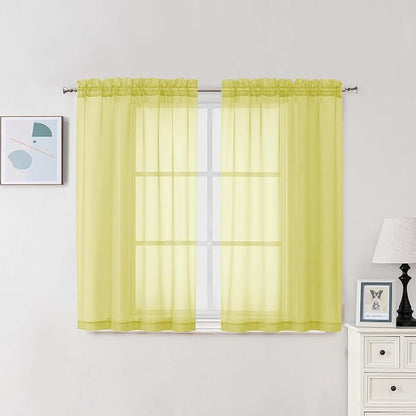 Chyhomenyc Lemon Sheer Curtains 45 Inch Long 2 Panels, Light Filtering Short by Chyhomenyc