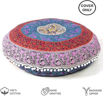 Mandala Floor Pillow Cover Meditation Cushion Seating Throw Hippie Round - Image 2