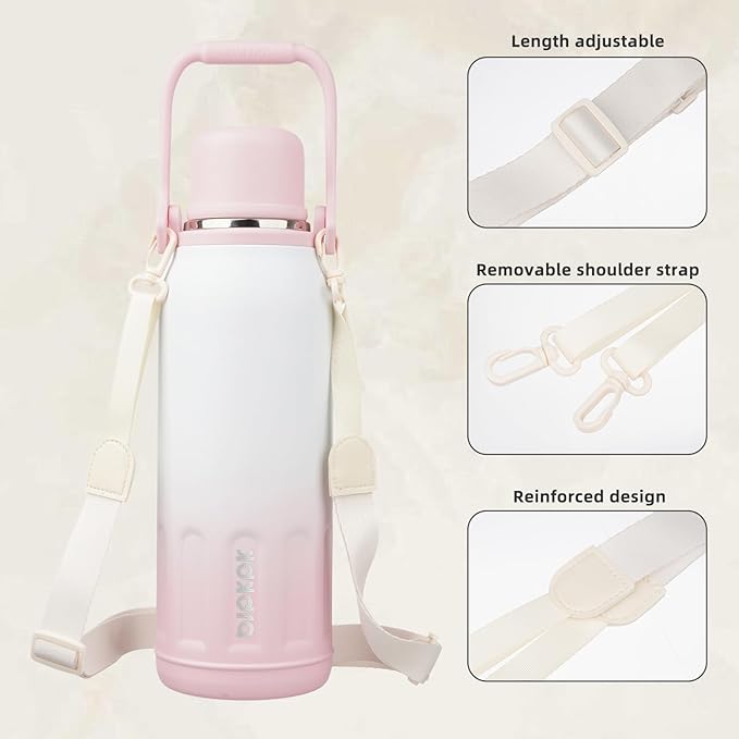 BJPKPK Insulated 50oz Thermos Water Bottle with Lid and Carry Handle Dishwasher Safe Stainless Steel Water Bottles for Outdoor,Pink Pearl