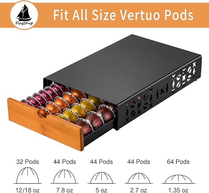 Flagship Vertuo Pod Holder Coffee Storage for Nespresso - Black Metal Fits All Size Vertuo Pods