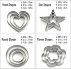 Stainless Steel Cookie Cutters Set 12Pcs - Heart, Flower, Round, Five Star Shapes - Small to Mini Size, Metal Biscuit Cutter Molds for Baking or Holiday Party Decorations