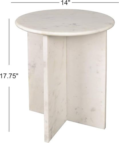 JONATHAN Y Javier Solid White Marble End Table, 17.75" Round Modern Accent Side - Image 2