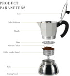 Stovetop Espresso Maker, 6Cup Moka Pot, Espresso Machine Compatible with Induction Cooktops, 300ml Stainless Steel & Aluminum Cuban Coffee Maker for Cafetera Cubana, Silver