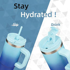 30 oz Tumbler with Handle and 2 Straws,2 in 1 Lid Insulated Water Bottle Stainless Steel Travel Coffee Mug,Sky