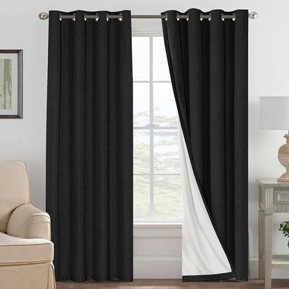 H.VERSAILTEX Linen Blackout Curtains 108 Inches Long 100% Blackout Thermal by HVERSAILTEX