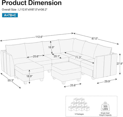 Belffin Modular Sectional Sofa U Shaped Couch - Image 2
