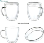 Insulated Espresso Cups - 16 oz Double Wall Glass Mugs With Handle and Lid - Cold & Heat Resistant - Perfect for Coffee, Tea, Milk, Wine