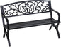 FDW Outdoor 50 Inches Garden Bench, Slatted Seat Armrests Floral Design Backres by FDW