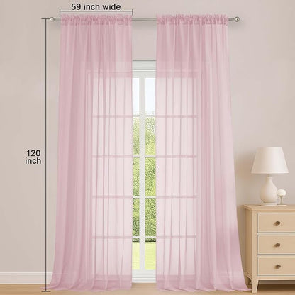 Blush Sheer Curtains 120 Inches Long 2 Panels Set, Airy Lightweight Sheer Blush - Image 2