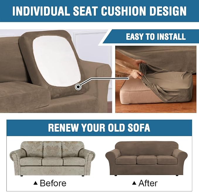 H.VERSAILTEX Modern Velvet Plush 4 Piece High Stretch Sofa Slipcover Sofa Cover - Image 6