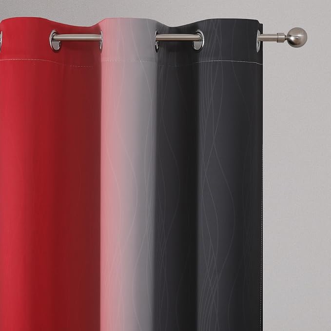 Red and Black Ombre Blackout Bedroom Curtains 45 Inch Long | Room Darkening - Image 4
