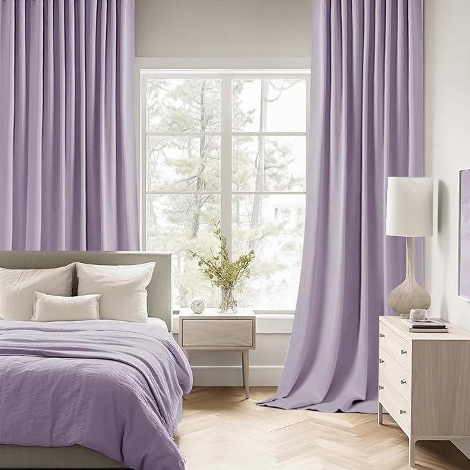 MIULEE Lilac Back Tab Blackout Curtains 52x120 Inch Long 2 Panels Set | Rod - Image 2