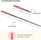 ZOKU Reusable Metal Straw with Case for Travel, Red - Collapsible Stainless Steel Drinking Straw with Silicone Tip and Cleaner Brush, Ideal for Key Chains, Pockets, Purses
