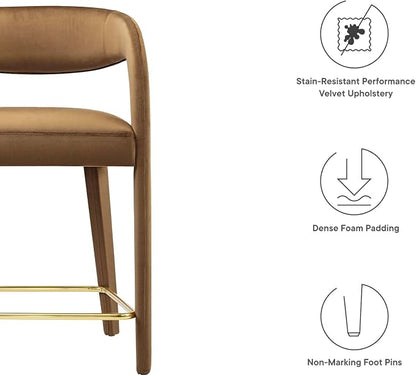 Modway EEI-6566-BRN-GLD Pinnacle Performance Velvet Counter Stool Set of Two - Image 9