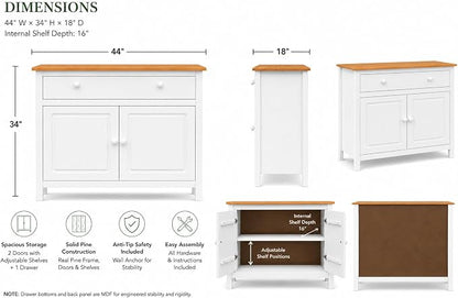 From the Tree Furniture 44" Wide White & Pine Top Solid Pine Shaker Sideboard - Image 2