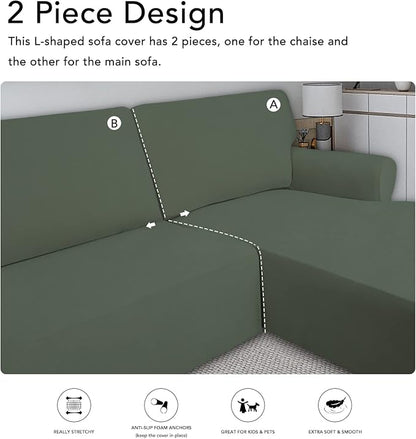 PureFit Stretch Sectional Couch Covers 2 pcs Non Slip L Shape Sofa Cover - Image 5