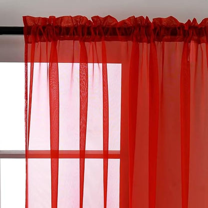 SpaceDresser Sheer Red Curtains 4 Panels Rod Pocket Semi-Sheer Curtain 54 - Image 3