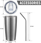 COMOOO 20oz Tumbler with Straw Stainless Steel Insulated Coffee Tumbler Cups Double Wall Vacuum Travel Coffee Mug with Splash Proof Sliding Lid for Hot Cold Drinks (Silver, 1 Pack)