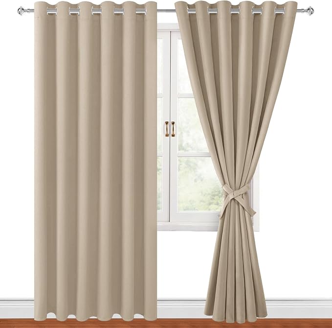 Grommet Blackout Curtains for Bedroom 70 x 84 Inches Taupe 2 Panels | Thermal - Image 8