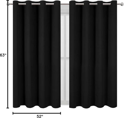 Black Blackout Curtains 52 x 63 Inch Length/Set of 2 Curtain Panels/Thermal - Image 10