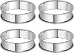 HARFINGTON 4pcs Crumpet Rings 3.15" Nonstick Round Cake Ring Stainless Steel Double Rolled English Pastry Rings for Kitchen Baking Crumpet Dessert, Silver