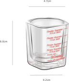 BCnmviku 2 PACK Red line Square Cup Espresso Shot Glasses Measuring Cup Liquid Heavy Glass for Baristas 2oz for Single Shot of Ristrettos