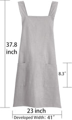 Soft Cotton Linen Apron for Women - Non-tie Cross Back Apron with Pockets, Great for Florist and Kitchen