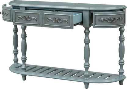 Retro Curved Console Table, Antique Blue - Image 9