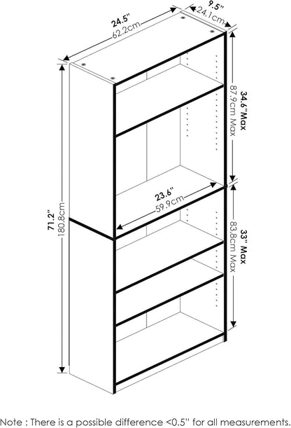 Furinno Jaya Book Shelf, 5-Tier Bookshelf, Tall Standing Bookcase - Image 2