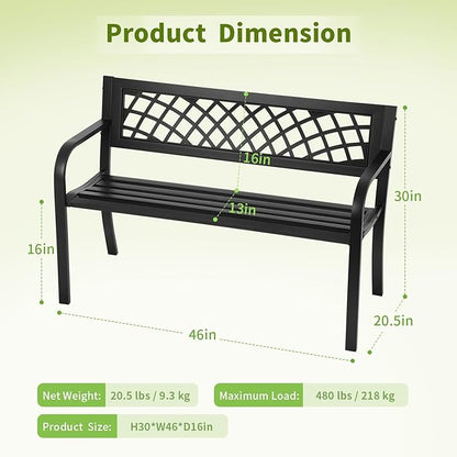 Garden Bench, Outdoor Benches, Iron Steel Frame Patio Bench - Image 3