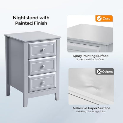 Bonnlo Gray Nightstands Set of 2, 3 Drawer Nightstand, Modern Night Stand - Image 6