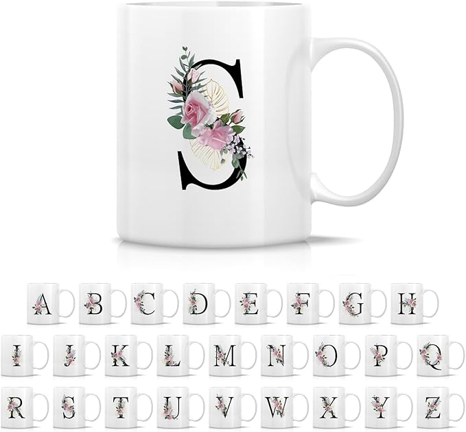 Retreez Initial A-Z Floral Botanical Bouquet Alphabet Monogrammed Monogram Mug 11 Oz Ceramic Tea Coffee Mugs - Appreciation Thank You Wedding Birthday Gifts for her friend coworker sister - S Initial