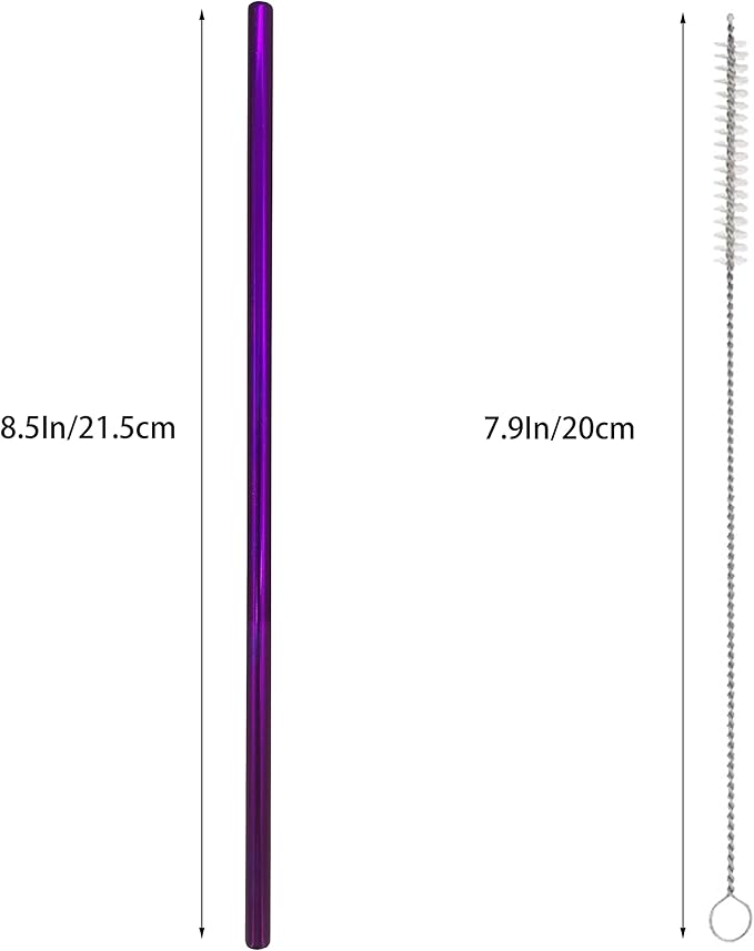 10 Pcs Stainless Steel Straws, Reusable Drinking Straws, Straight Metal Straw Sets with 2 Pcs Cleaning Brushes (8.5 Inch, Purple)