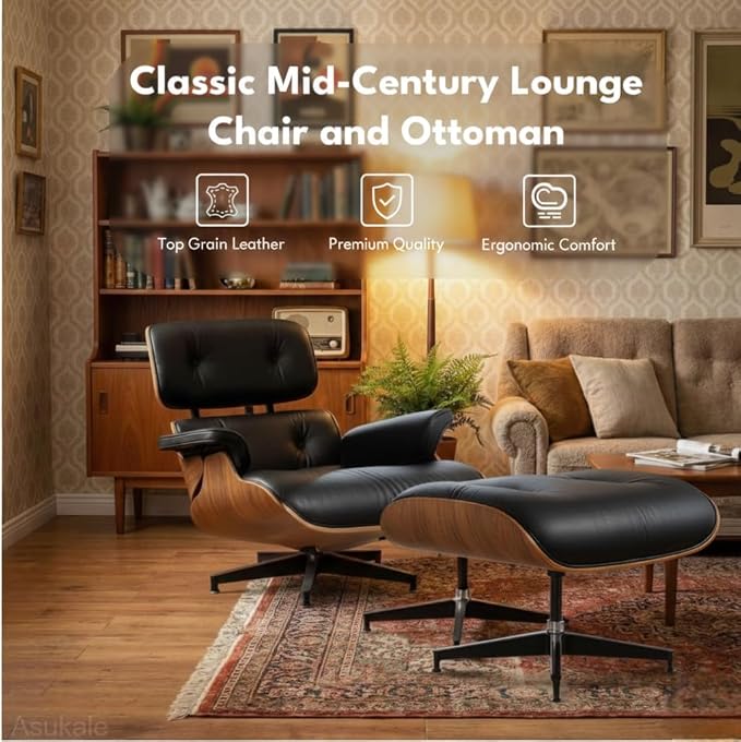 Black PU Leather, Mid Century Chaise Lounge Chair Indoor, Chair - Image 4