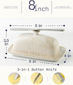 Getstar Ceramic Butter Dish with Lid and Stainless Steel Knife for Countertop, with Magnet to Attract Knife, Fit both West East Coast Butter