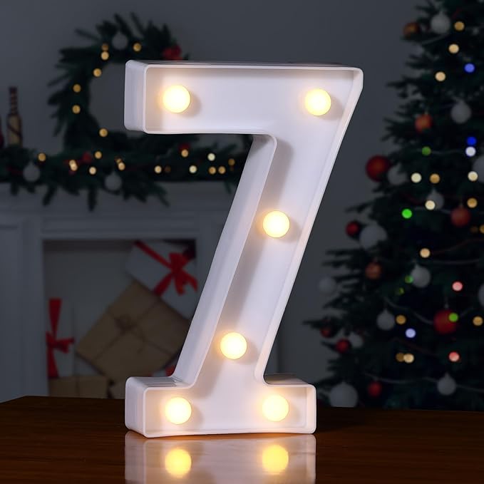Foaky Decorative Led Marquee Light Up Number, Marquee Light Up Number Sign for Night Light Wedding Birthday Party Christmas Home Bar Decoration Number(7)