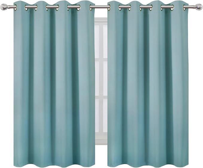 Blackout Curtains 66 x 54 Inch Long Stone Blue Curtains Set of 2 Panels Room - Image 2