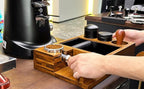 13.4'' Large Espresso Knock Box and Tamping Station, Solid Wood Espresso Accessories Organizer Box for 51MM-58MM Tamper, Distributor, Portafilter, High-Capacity Espresso Coffee Organizer