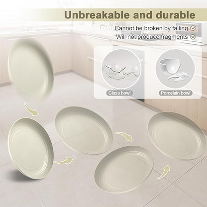 12 Pcs Unbreakable Deep Dinner Plates Set, 10 inch Reusable Plastic Wheat Straw Plates, Microwave and Dishwasher Safe Plate for Kitchen, Lightweight Plate for Dessert, BPA Free, White