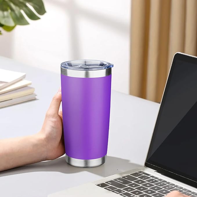 20oz Tumbler with Lid Double Wall Vacuum Insulated Travel Coffee Mug Stainless Steel Thermal Cup Powder Coated Sturdy Coffee Tumbler Bulk for Hot and Cold Beverages (Multicolor-1,6)