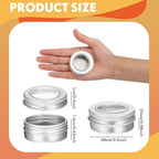 Zubebe 100 Pcs Aluminum Tin Jar Refillable Containers Clear Top Screw Lid Round Tin Container Bottle for Cosmetic, Cream, Diamond Painting, Salves, Balms, Lip Balm, Spices or Others, Silver (2 oz)