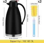 Nuogo 2 Pcs 102 oz Thermal Coffee Carafe Insulated Stainless Steel Carafe Double Walled Vacuum Coffee Thermal Pot with Brush for Home Office Use Keep 24 Hours Hot Water Tea(Black)