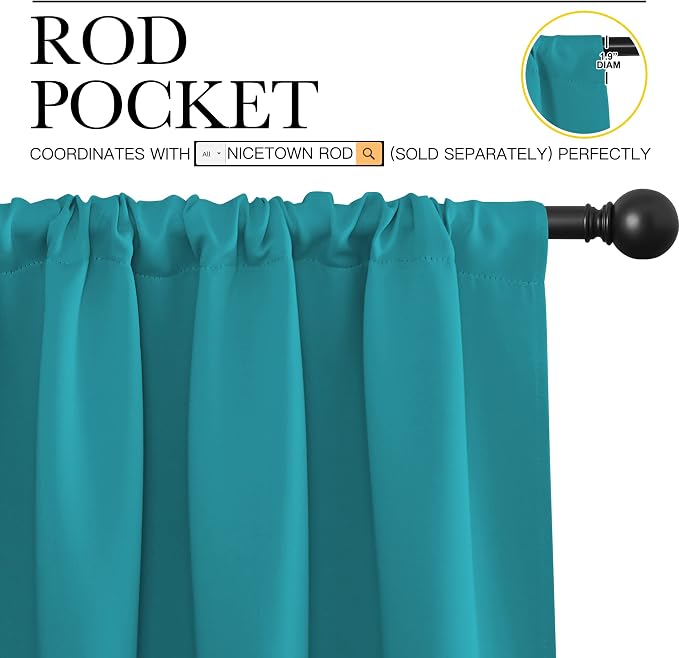 NICETOWN Peacock Blue Blackout Curtains Panels - Image 3