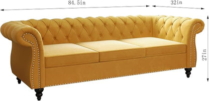 ORRD 2 Piece Living Room Set, Velvet Chesterfield Sofa Loveseat Couch - Image 7